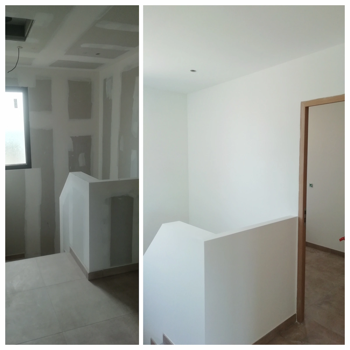 Avant/après mise en peinture sur placo pour une construction neuve à Saint Cyprien