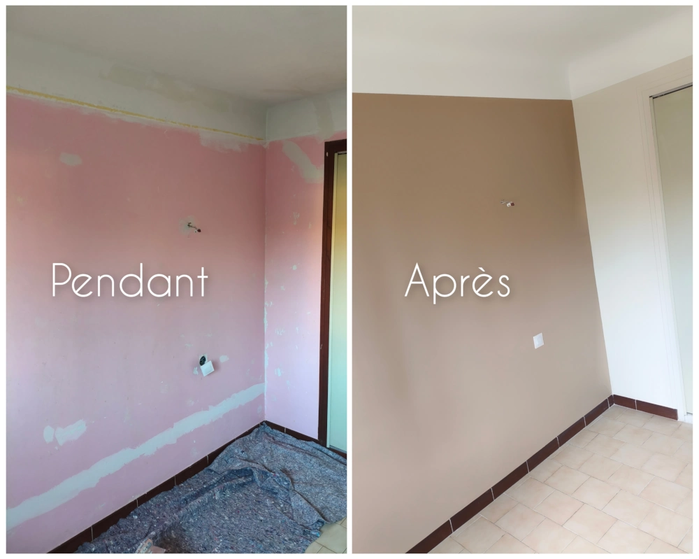 Rénovation avec detapissage, lissage et peinture des murs et plafonds pour cette chambre à Perpignan